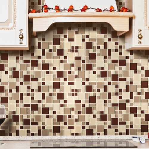 Instant Mosaic 12'' x 12'' Glass Peel & Stick Mosaic Tile in Beige